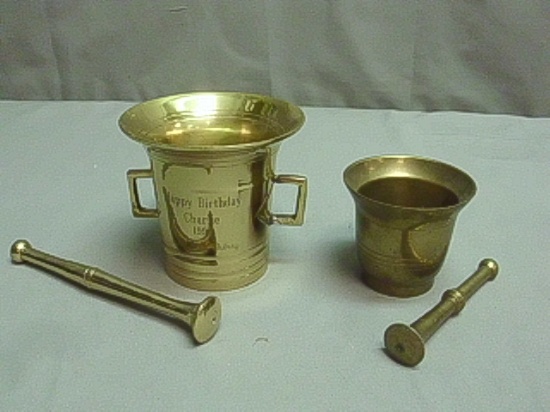 2 Brass Mortar & Pestle's