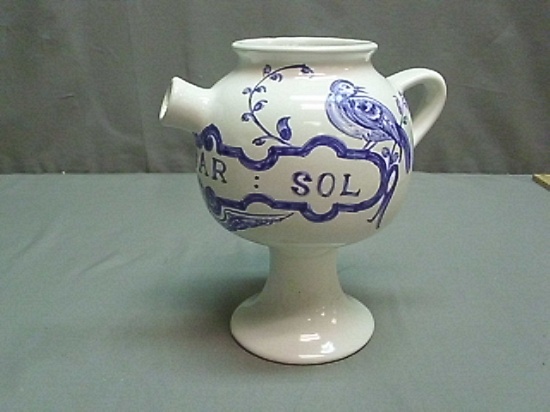 Blue & White  "Syr:Rosar:Sol" Pharmacy Apothecary Jar w/Paper - By Eli Lilly  1989