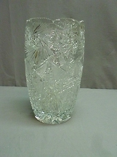 WOW!! Beautiful Antique Heavy Brilliant Cut Crystal Vase - Signed Hawks 11 1/2"