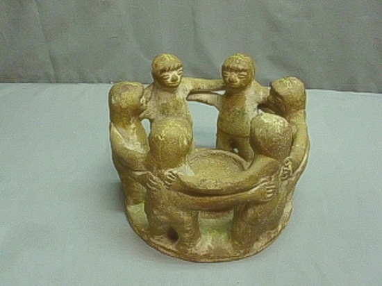 Vintage Terracotta 6 Figures "Circle of Friends" Candle Holder