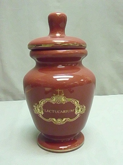 Vtg Burgundy & Gold Pharmacy Apothecary Jar w/Paper - By Eli Lilly - Marked 16-70