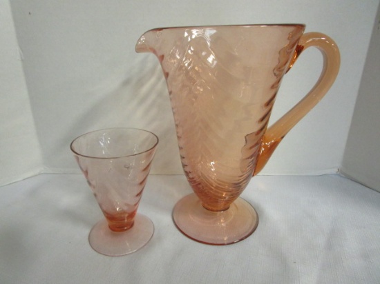 Pink Depression Glass Pitcher and Tea Glass