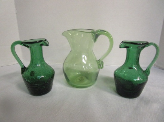 Pair of Crackle Glass Pitchers Made in Italy and Hand Blown Pitcher