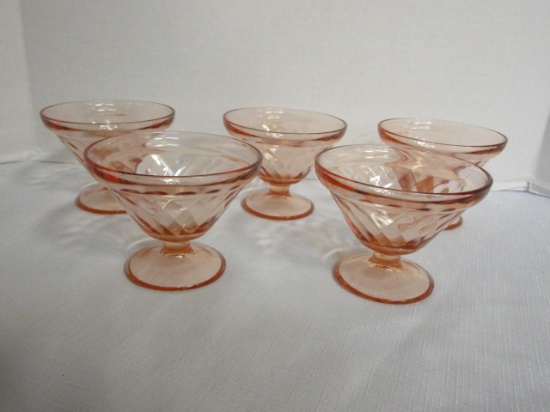 Five Pink Depression Glass Diamond Quilted Pattern Sherbets