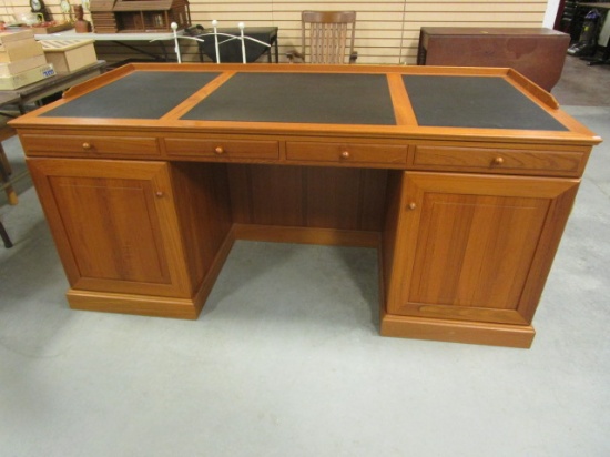 John Mortensen Danish Modern Teak Executive Desk with Leather Inlay Top