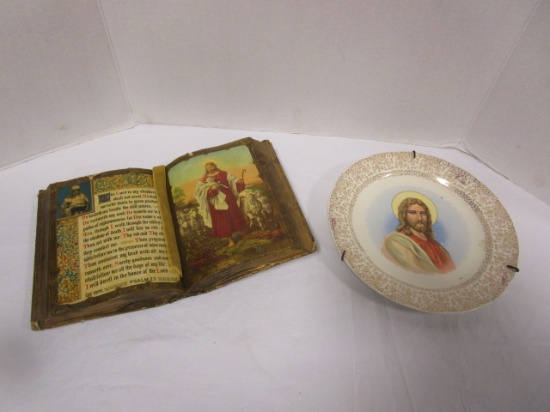 Decorative Bible with Psalm 23 and Decorative Jesus Christ Plate
