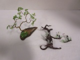 Emerald Glass Cullet Tree on Geode Slice and Art Glass Tree