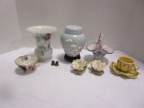 Porcelain Magnolias, Vase, Basket, Cups and Saucer, Urn with Stand