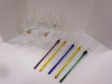 Four Optic Wine Glasses and Hand Held Champagne Flutes with Colored Stems