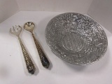 Lenox Metal Grape Pattern Bowl and Serving Fork and Spoon