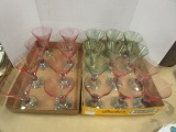 20 Pink and Green Glass Stemware