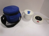 Corning Ware Mug with Lid and Mug Warmer in Carrying Case