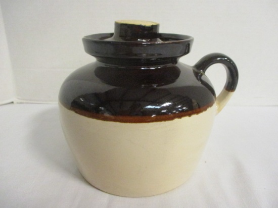 Pottery Handled Crock with Lid