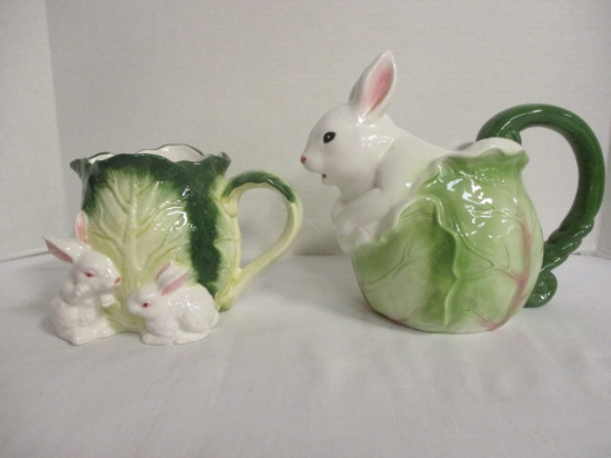 Two Rabbit and Cabbage Pitchers