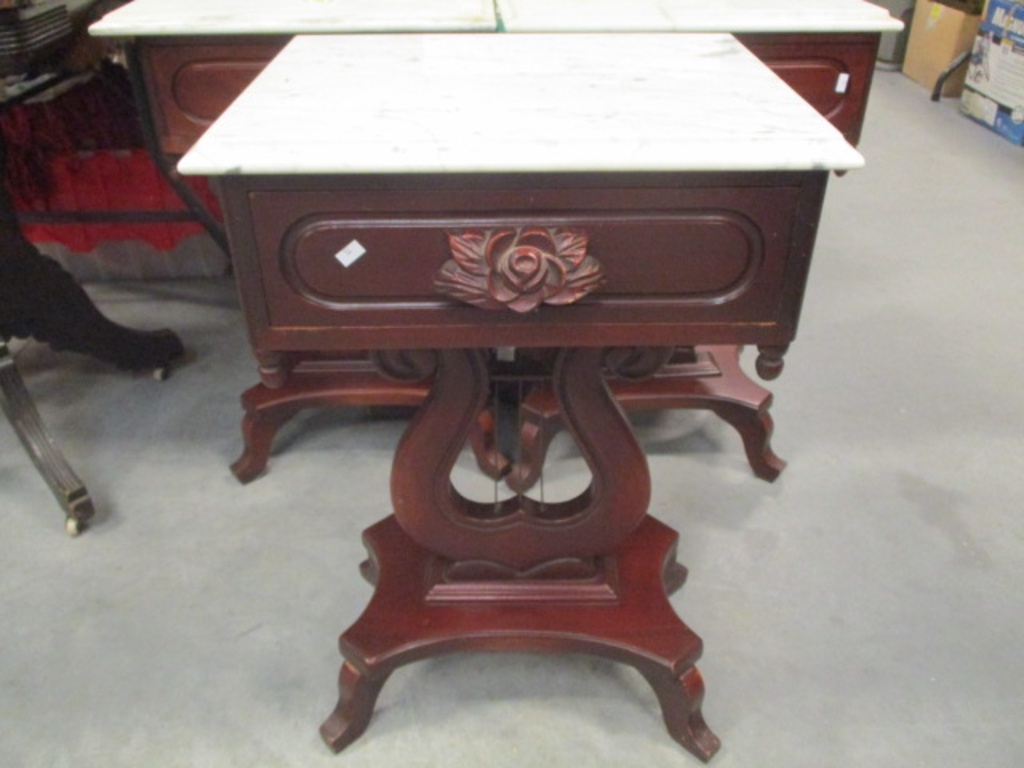 Lot Wood Harp Side Table With Marble Top Proxibid Auctions