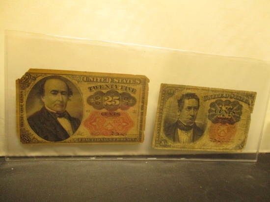 Lot of (2) 1874 Fractional Currency- 10 Cent & 25 Cent