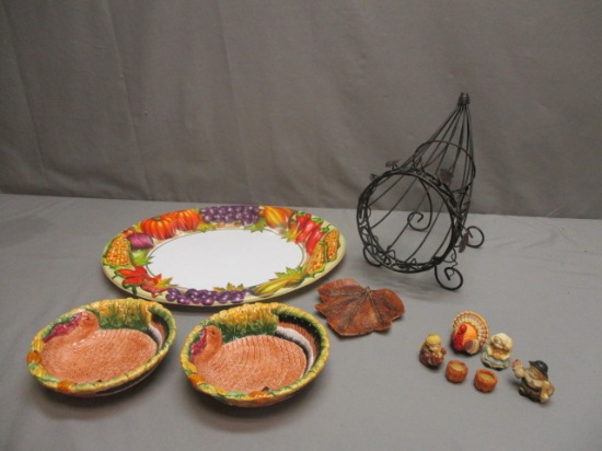 Lot of Thanksgiving Items Platter, Bowls, Cornucopia Small Tea Set