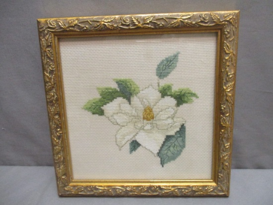 Needle Point Flower Framed approx. 8 1/2"w x 8 1/2"h