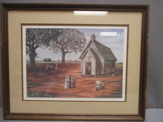 Framed & Matted "Church In The Cotton"  By Frank Morris 842/1000 approx. 20"w x 16"h