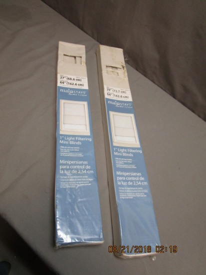 2 New White Blinds 27"w x 64"L  &  29"w x 64"L