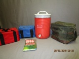 3 Lunch/Cooler Containers -1 Water Cooler & Coleman Tablecloth