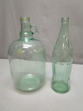 1 Green Glass Coke Syrup Jug - 1 Large Coca-Cola Bottle