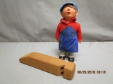 Wooden Train Whistle & Train Conductor Figure