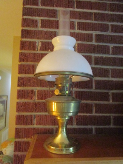 Aladdin Brass Kerosene Lamp with White Shade