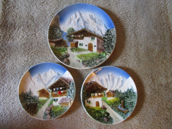 Three Swiss Mountain Scene Decorative Plates