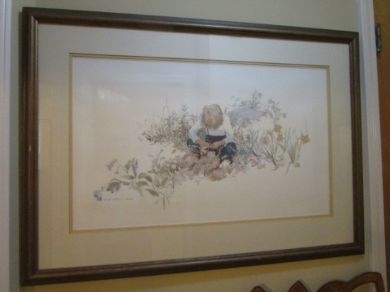 Carolyn Blise Child in Garden with Bluebells  Print