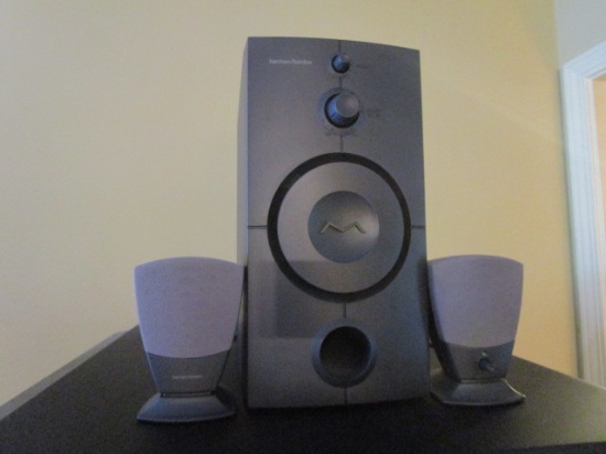 Harman/Kardon Subwoofer and Two Small Speakers