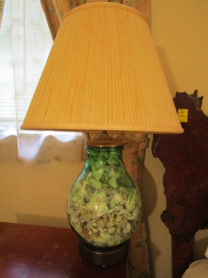 Glass Seashell Filled Lamp