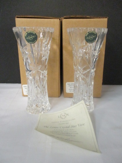 Pair of Lenox Crystal Star Vases with Boxes