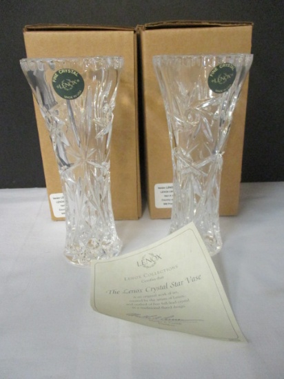 Pair of Lenox Crystal Star Vases with Boxes