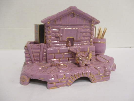 Vintage Pottery Purple with Gold Accents Match Box Holder