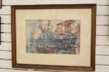 Watercolor of Vietnam Era Destroyer - Framed & Signed