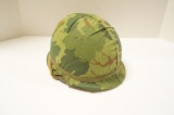 Vietnam War US Army Helmet w/ Bullet Dent and Camo Cover