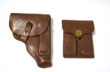 Leather Holster & Post WWII US Army M1923 Leather .45 Magazine Pouch