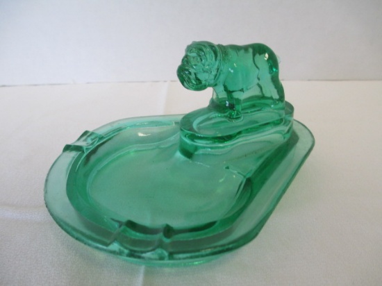 Green Depression Glass Bulldog Ashtray