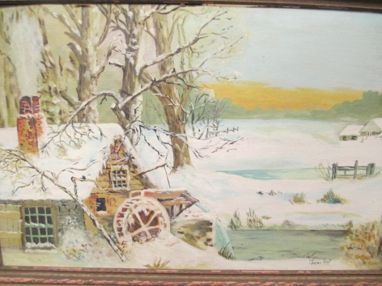 Framed Oil on Art Board Grist Mill Scene by Thomas West