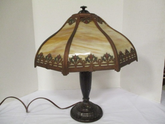 Rainaud Art Nouveau Bent Brown Slag Glass Lamp