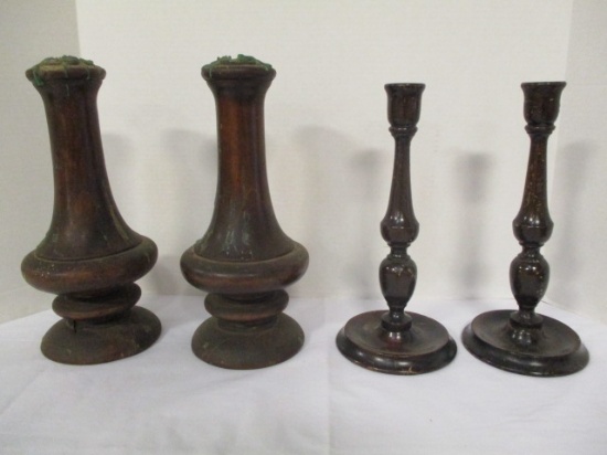 Two Pairs of Wood Candle Sticks