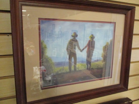 2001 Framed/Matted Black American Print Couple Holding Hands by Elijah