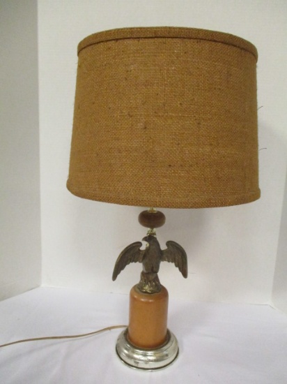 Antique Brass Finish Eagle Lamp with Wood Accents