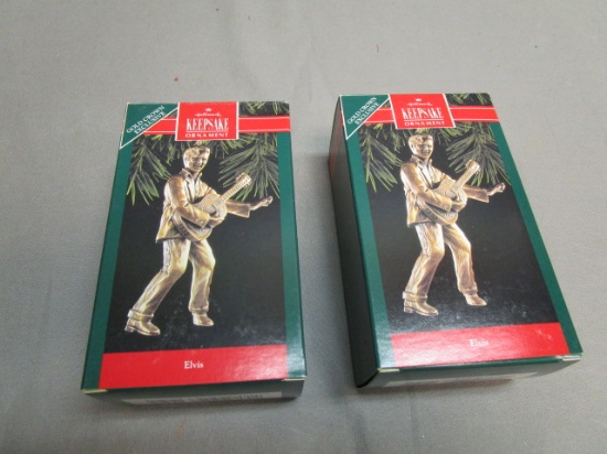 2 Brass Plated 1992 Elvis Hallmark Ornaments