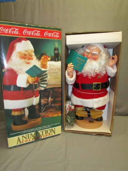 Vintage Limited Edition Animation Collection Coca-Cola Santa In Original Box w/ Cardboard Fireplace