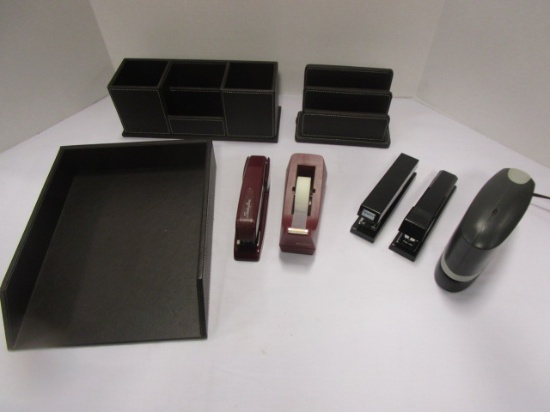 Desk Set - Electric Stapler, 3 Manual Staplers, Tape Dispenser, and 3 Pc Desk Organizer