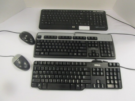 2 HP Keyboards, 1 Dell Keyboard, and 2 HP Mice