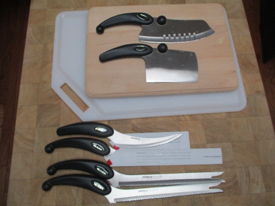 Six Miracle Blade II Knives and Two Cutting Boards