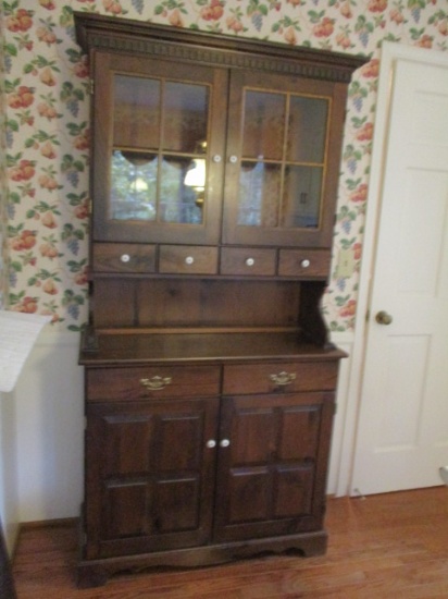 Pine Server with Glass Door Hutch